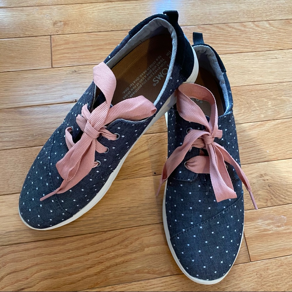 Toms Del Ray sneaker black chambray polka dot 8.5